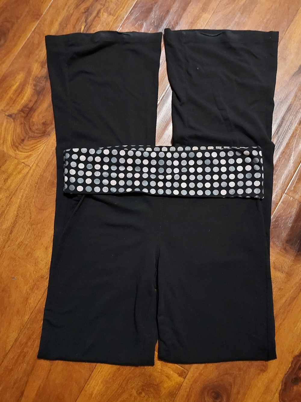 Wide Leg Women's Pants with Polka Dot Waistband - Black